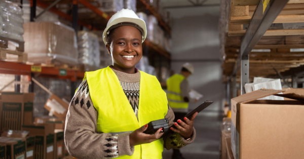 A working woman smiling 